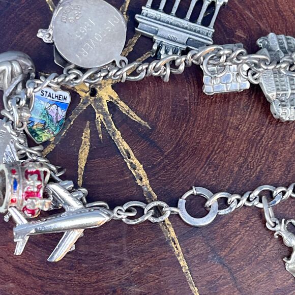 Vintage Charm Bracelet Sterling Silver European Vacation Jewelry 1950s charms - Picture 4 of 7
